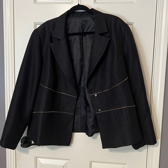 Black womens plus blazer Macy’s no label gold zipper size 22W shimmery - Picture 2 of 10